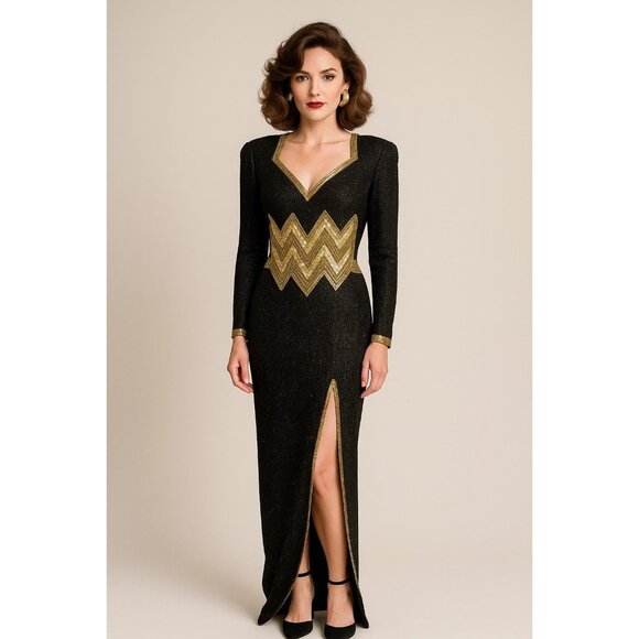 Vintage 1970s–80s Fully Beaded Maxi Evening Gown – Glamorous Sequin & Fringe Dre - Picture 1 of 10